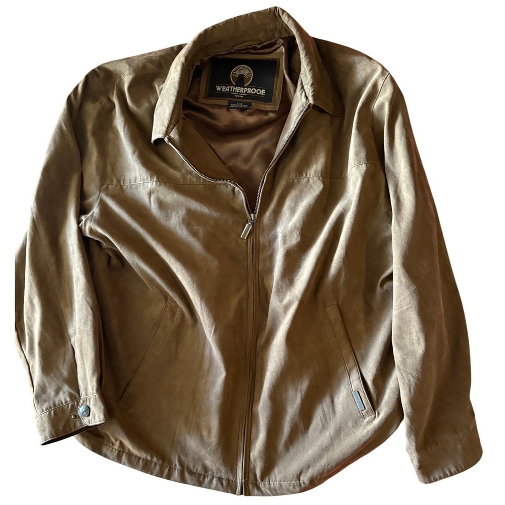 WEATHERPROOF Garment Company Brown Suede Leather Bomber Jacket L G